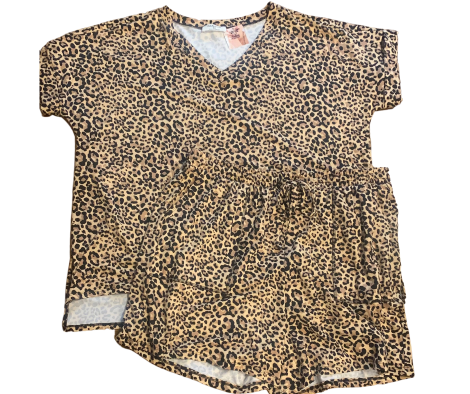 Two Piece Brown Cheetah Print Fabric  Pajama/Lounge Set - Cowtown Bling N Things