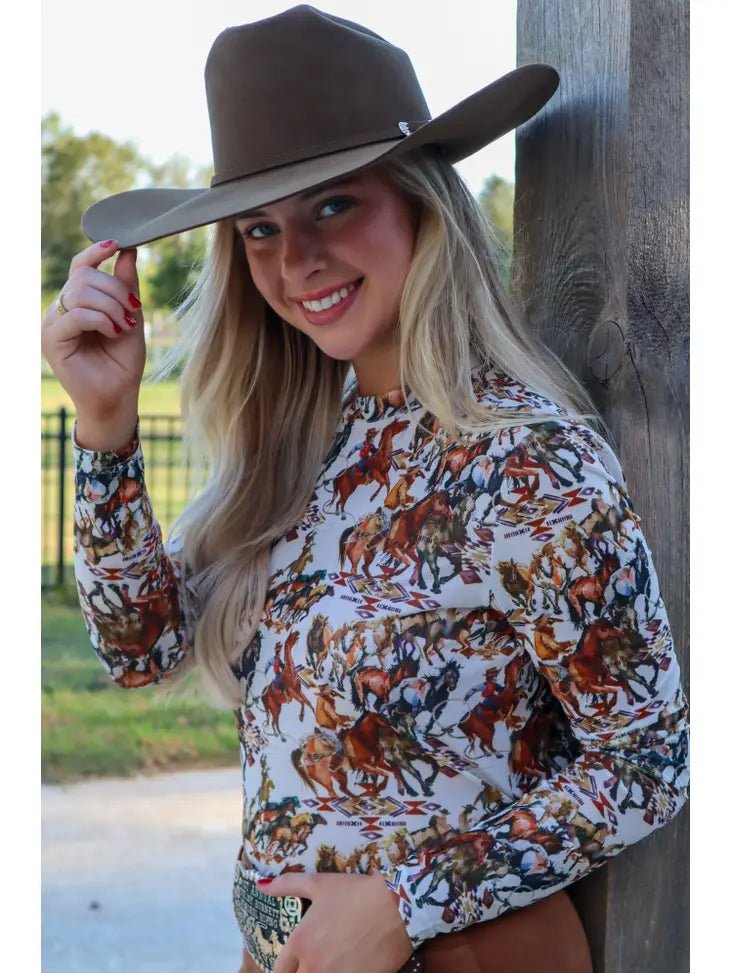 Buckaroo Long Sleeve Mesh Top - Cowboy - Cowtown Bling N Things