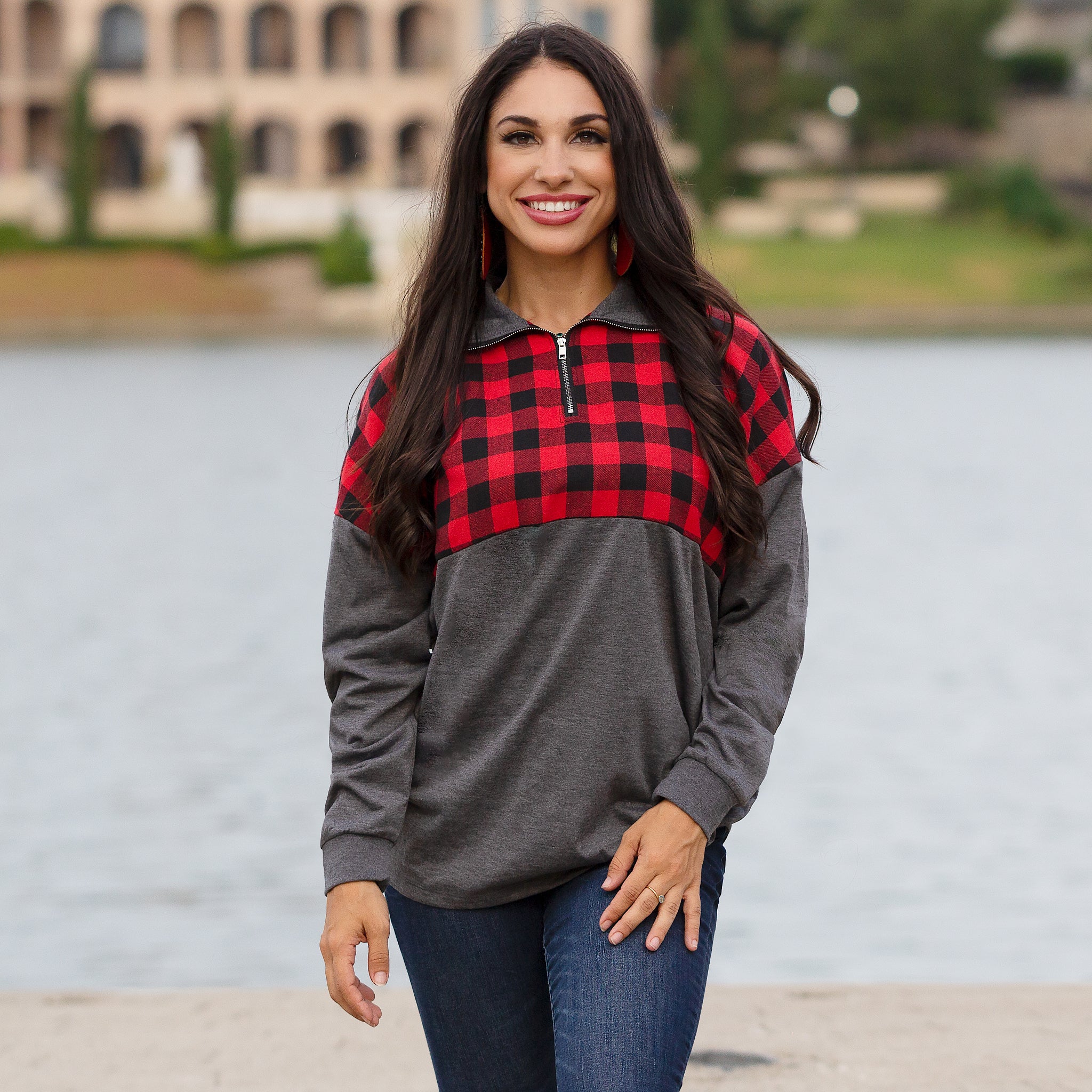 Buffalo Plaid Zip Up Top - Cowtown Bling N Things
