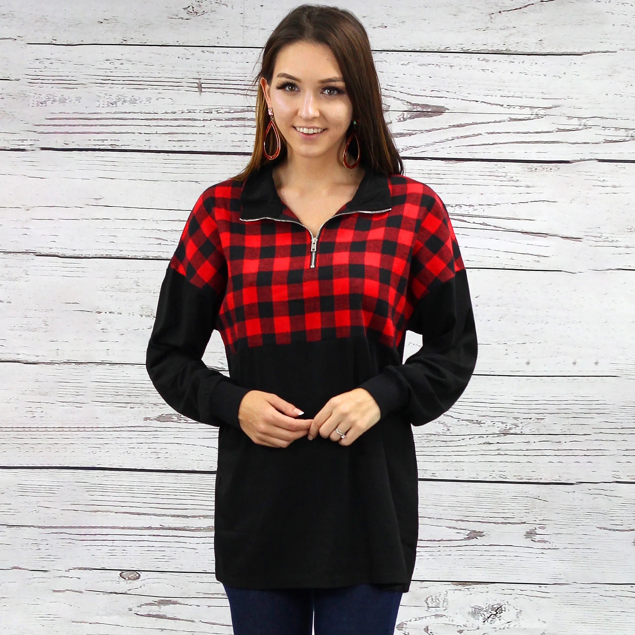 Buffalo Plaid Zip Up Top - Cowtown Bling N Things
