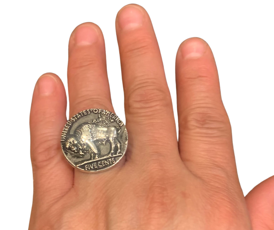 Buffalo Nickel Replica Coin Adjustable Ring - Cowtown Bling N Things