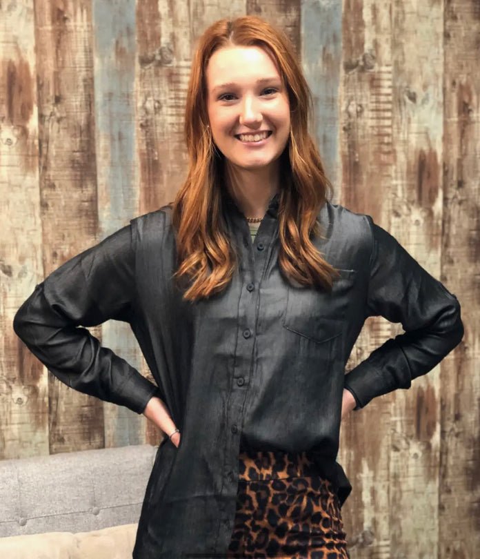 Button Down Chambray Top - Cowtown Bling N Things