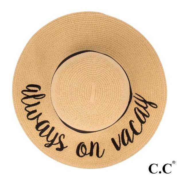 C. C brand "Always On Vacay" Summer Hat with UV protection 50+ - Cowtown Bling N Things