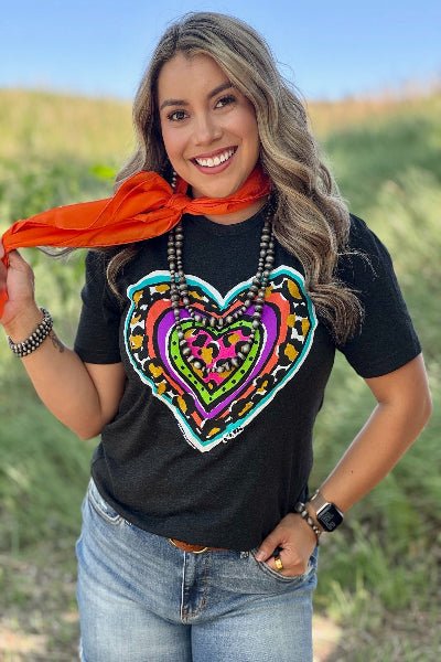 Callie Ann Stelter Leopard Heart Crew Neck Tee - Cowtown Bling N Things