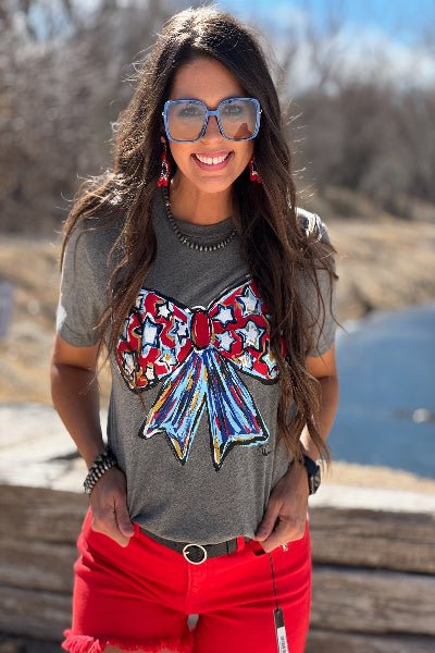 Callie Ann Stelter Patriotic Bow Tee - Cowtown Bling N Things