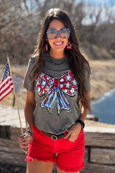 Callie Ann Stelter Patriotic Bow Tee - Cowtown Bling N Things