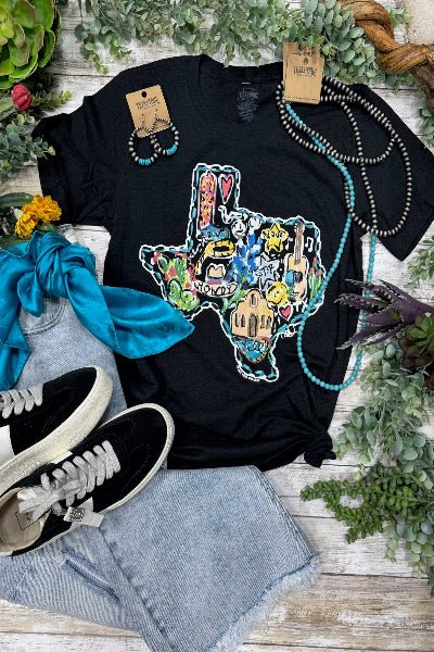 Callie Ann Stelter Texas Icons Tee – Hand - Painted Texas Pride - Cowtown Bling N Things