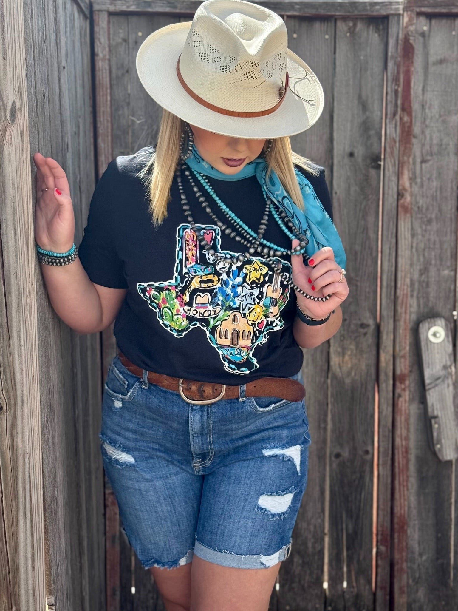 Callie Ann Stelter Texas Icons Tee – Hand - Painted Texas Pride - Cowtown Bling N Things