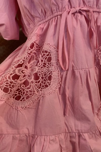 Candy Pink Embroidered Peasant Mini Dress - Lined Easel Dress with Pockets - Cowtown Bling N Things