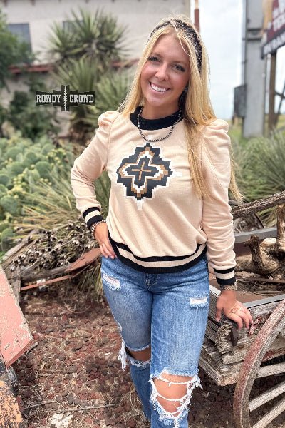 Catoosa Aztec Puff Shoulder Top – Western Style by Rowdy Crowd - Cowtown Bling N Things