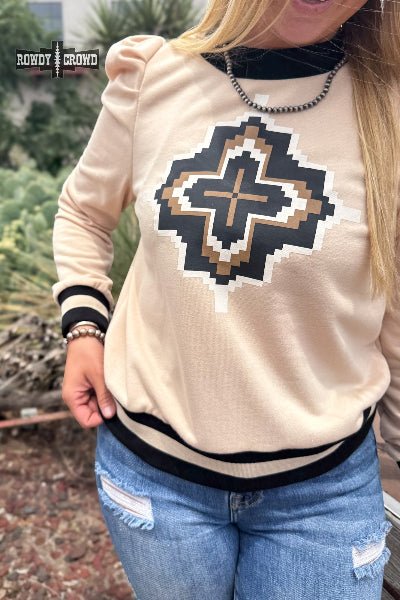 Catoosa Aztec Puff Shoulder Top – Western Style by Rowdy Crowd - Cowtown Bling N Things