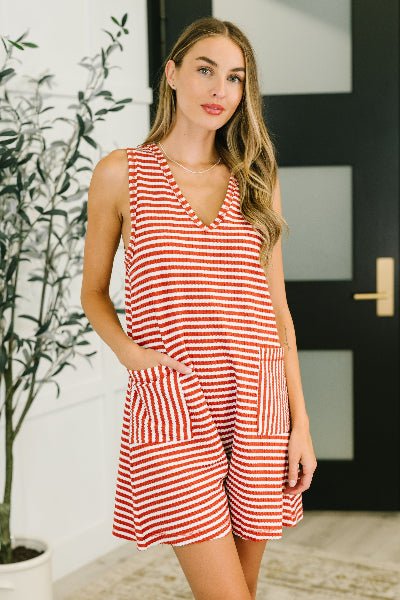Caught You Staring Ribbed Knit Romper in Rust - Cowtown Bling N Things