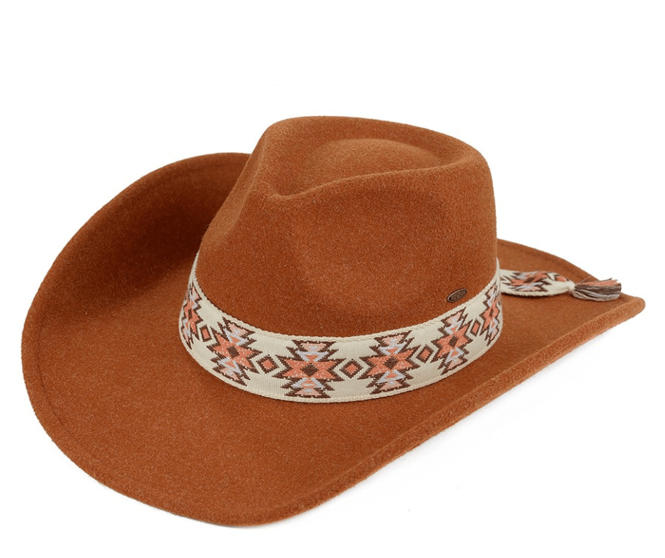 C.C Southwest Pattern Band Vegan Felt Cowboy Hat - Cowtown Bling N Things