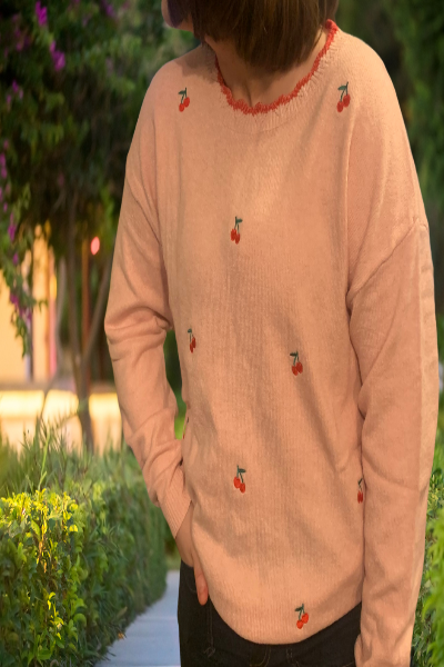 Easel| Cherry Embo Detail Sweater| Blush| S-L