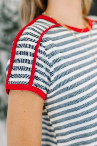 Country Stripe Casual Tee in Navy White - Cowtown Bling N Things