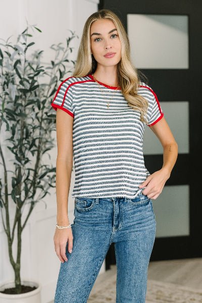 Country Stripe Casual Tee in Navy White - Cowtown Bling N Things