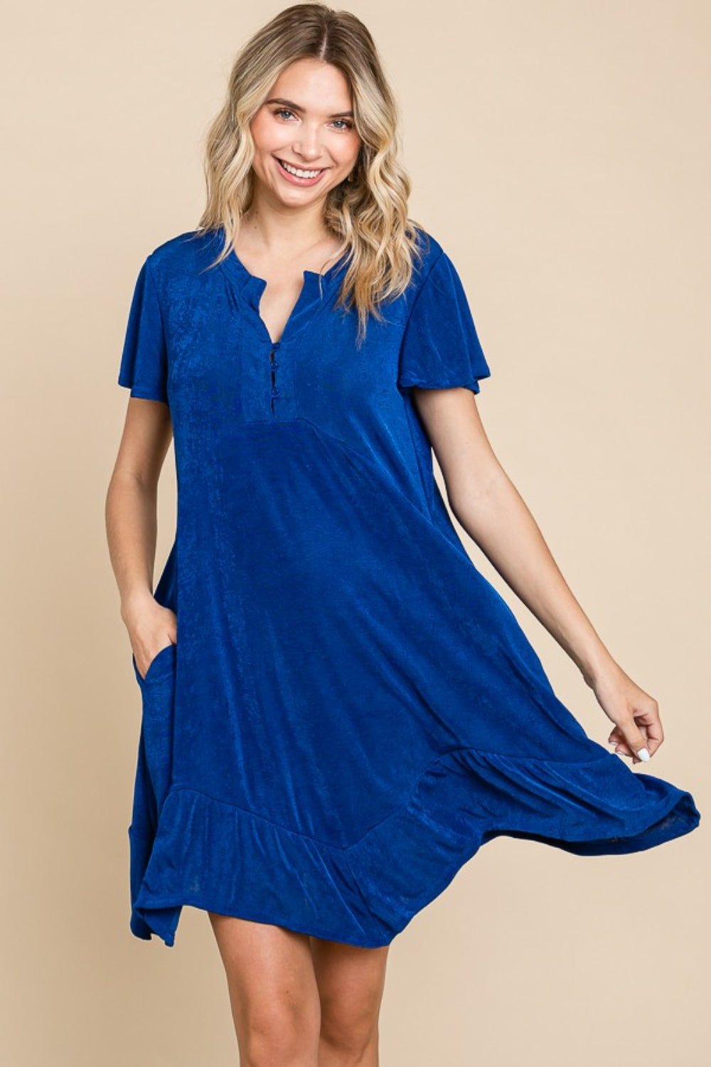Culture Code Full Size Short Sleeve Ruffled Asymmetric Hem Dress - Cowtown Bling N Things