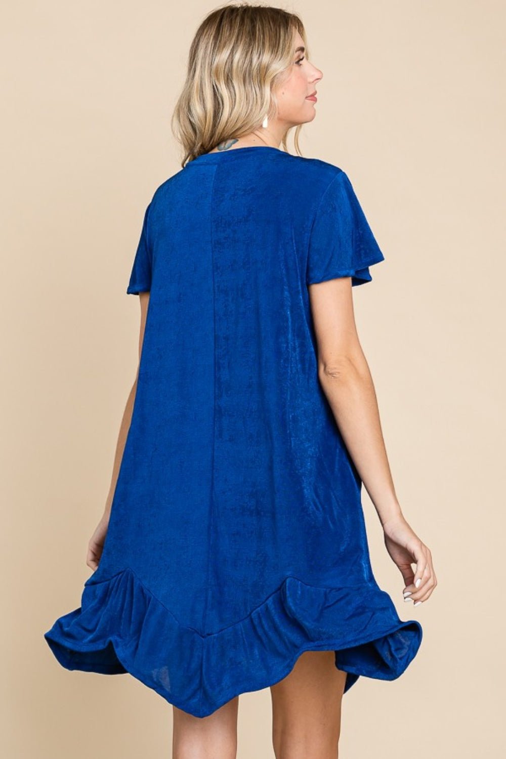 Culture Code Full Size Short Sleeve Ruffled Asymmetric Hem Dress - Cowtown Bling N Things