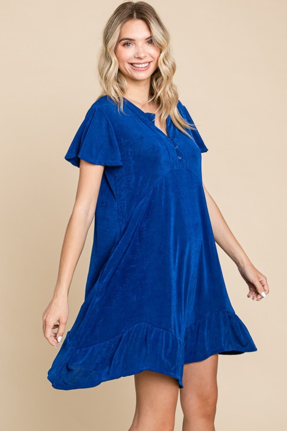 Culture Code Full Size Short Sleeve Ruffled Asymmetric Hem Dress - Cowtown Bling N Things