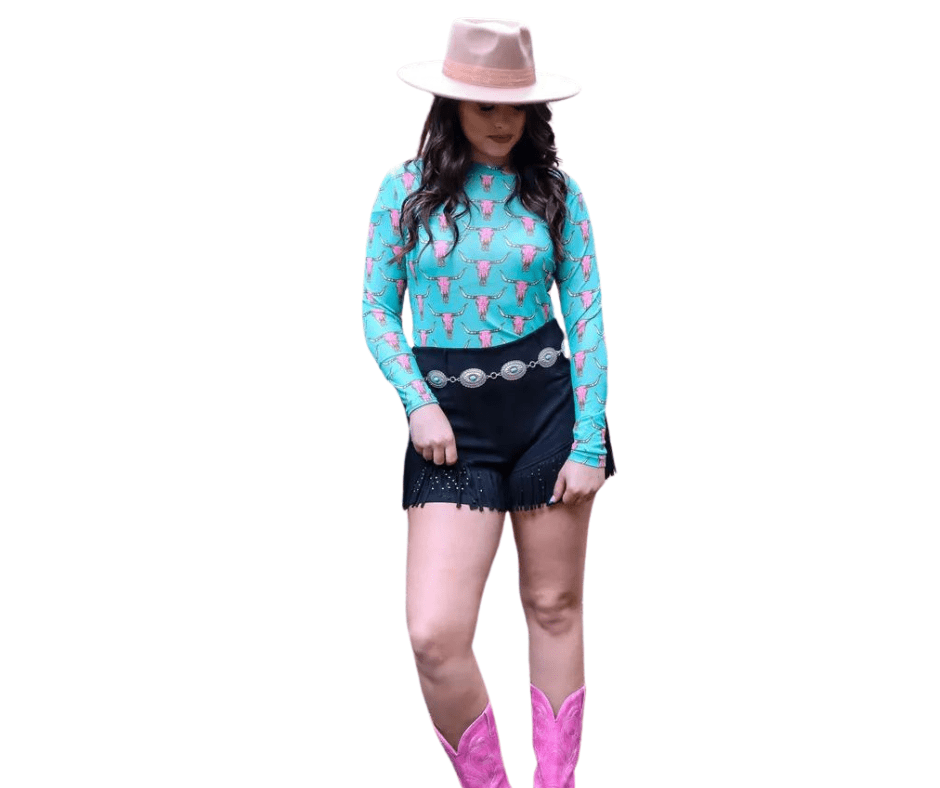 Cute Heifer Long Sleeve Mesh Top - Cowtown Bling N Things