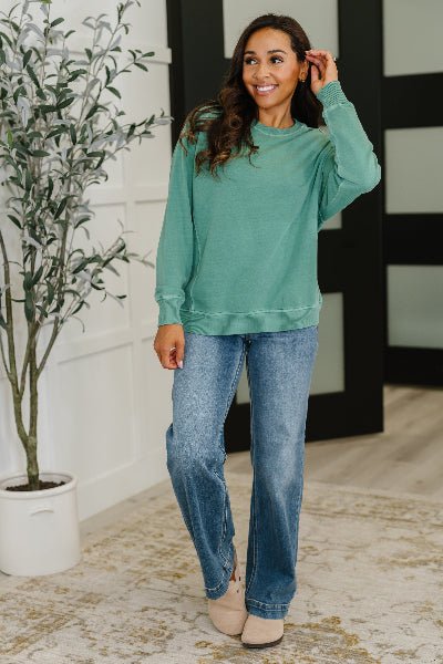 Daily Ease Mineral Wash Pullover in Dark Green - Cowtown Bling N Things