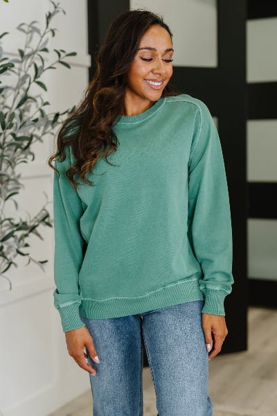 Daily Ease Mineral Wash Pullover in Dark Green - Cowtown Bling N Things