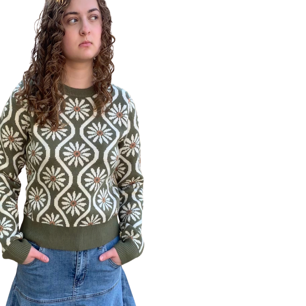 EEsome|Floral Printed| Long Sleeve Sweater|Green|S-L