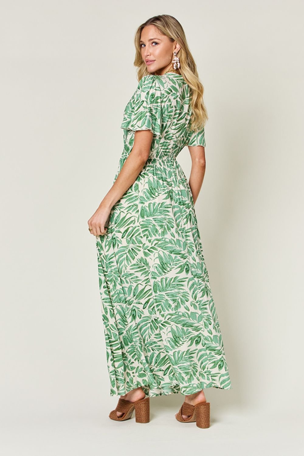 Double Take Full Size Printed Drawstring Short Sleeve Dress - Cowtown Bling N Things