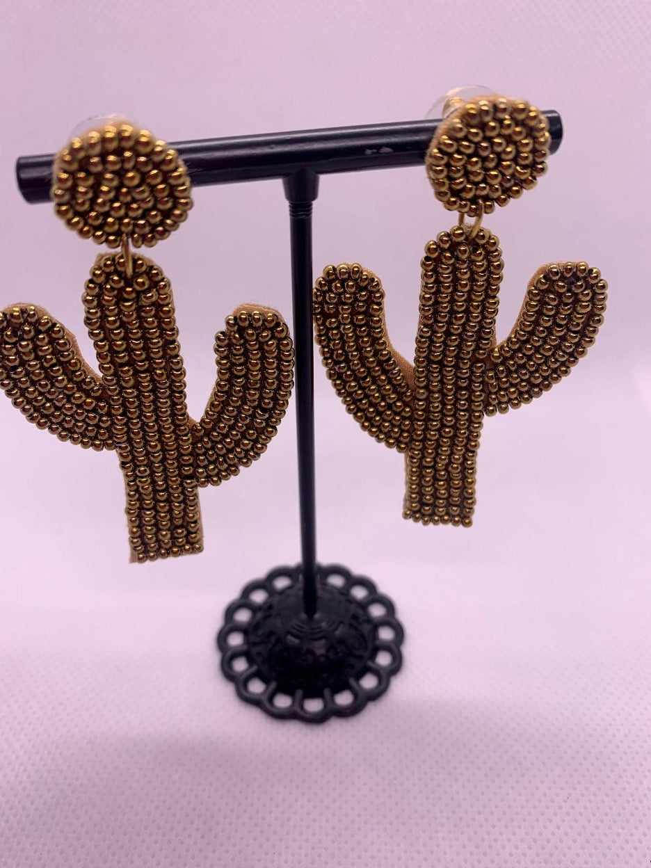 Gold Cactus Seed Bead Post Earring - Cowtown Bling N Things