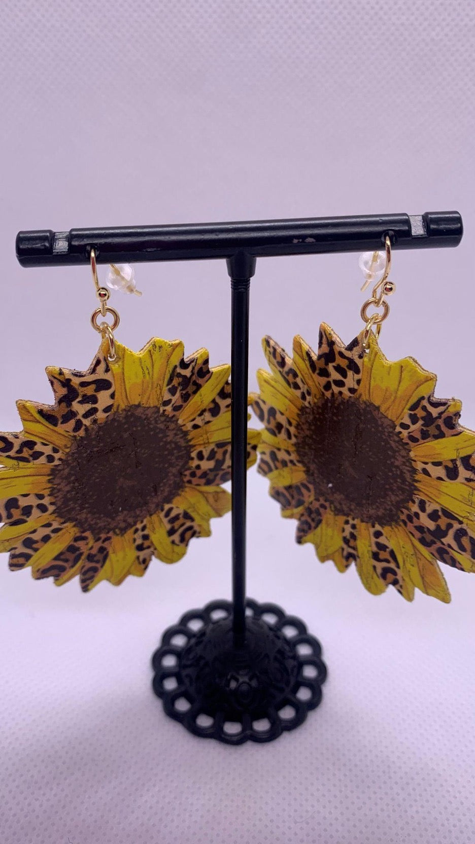 Sunflower double sided leopard earrings - Cowtown Bling N Things