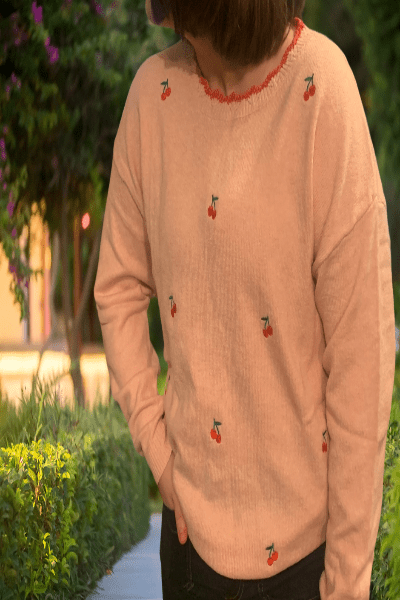 Easel| Cherry Embo Detail Sweater| Blush| S - L - Cowtown Bling N Things