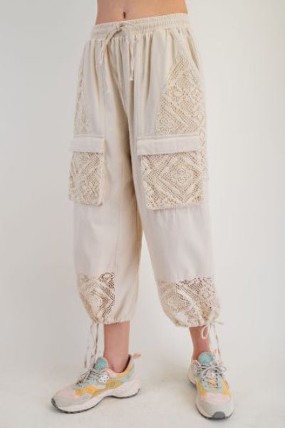 Easel | Crochet Mix Light Twill Mineral Washed Pants| Natural| S - L - Cowtown Bling N Things