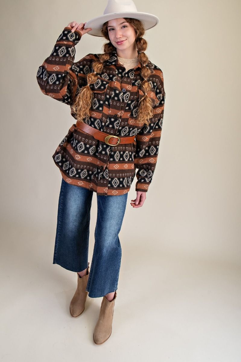 Easel Ethnic Pattern Shacket - Cowtown Bling N Things