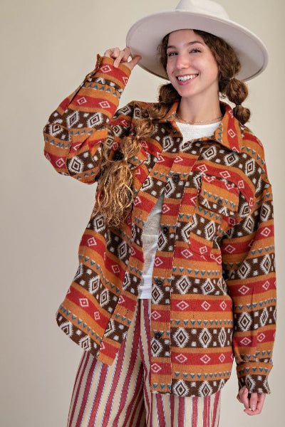 Easel Ethnic Pattern Shacket - Cowtown Bling N Things