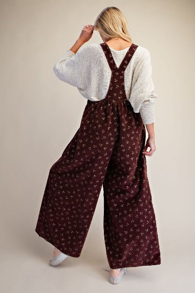 Easel Floral Printed Corduroy Washed Overall - Cowtown Bling N Things
