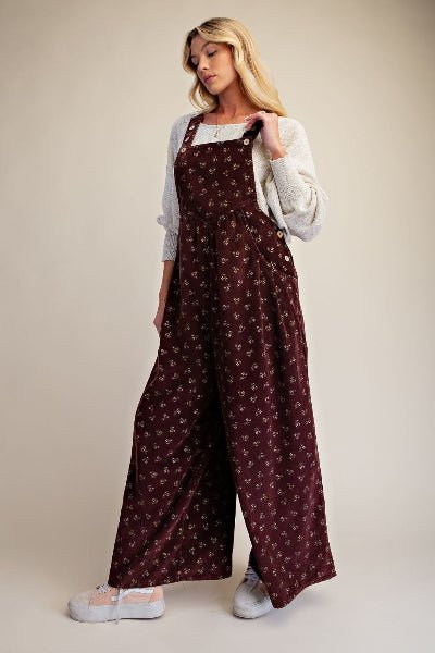 Easel Floral Printed Corduroy Washed Overall - Cowtown Bling N Things