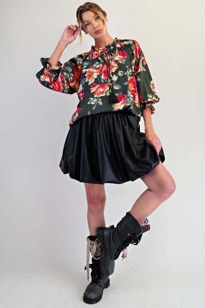 Easel Floral Printed Woven Peach Top | Ruffled Neckline Blouse - Cowtown Bling N Things