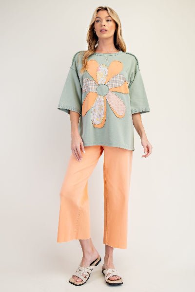 Easel |Flower Patch Mineral Washed Terry Knit Tunic|Sage | S - L - Cowtown Bling N Things