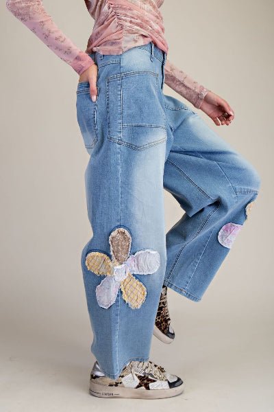 Easel Flower Patches Washed Barrel Pants - Cowtown Bling N Things