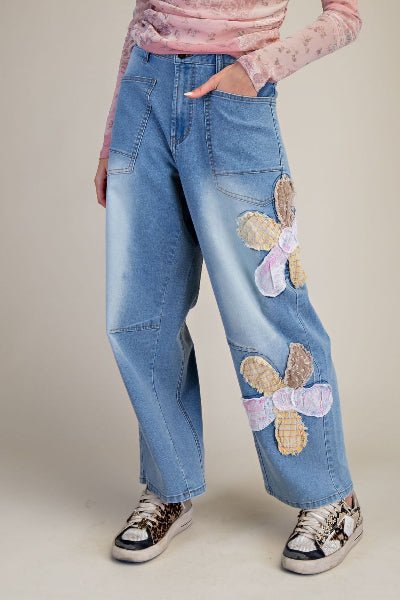 Easel Flower Patches Washed Barrel Pants - Cowtown Bling N Things