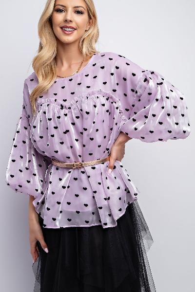 Easel| Heart Printed Organza Babydoll Top| Cream| S - L - Cowtown Bling N Things