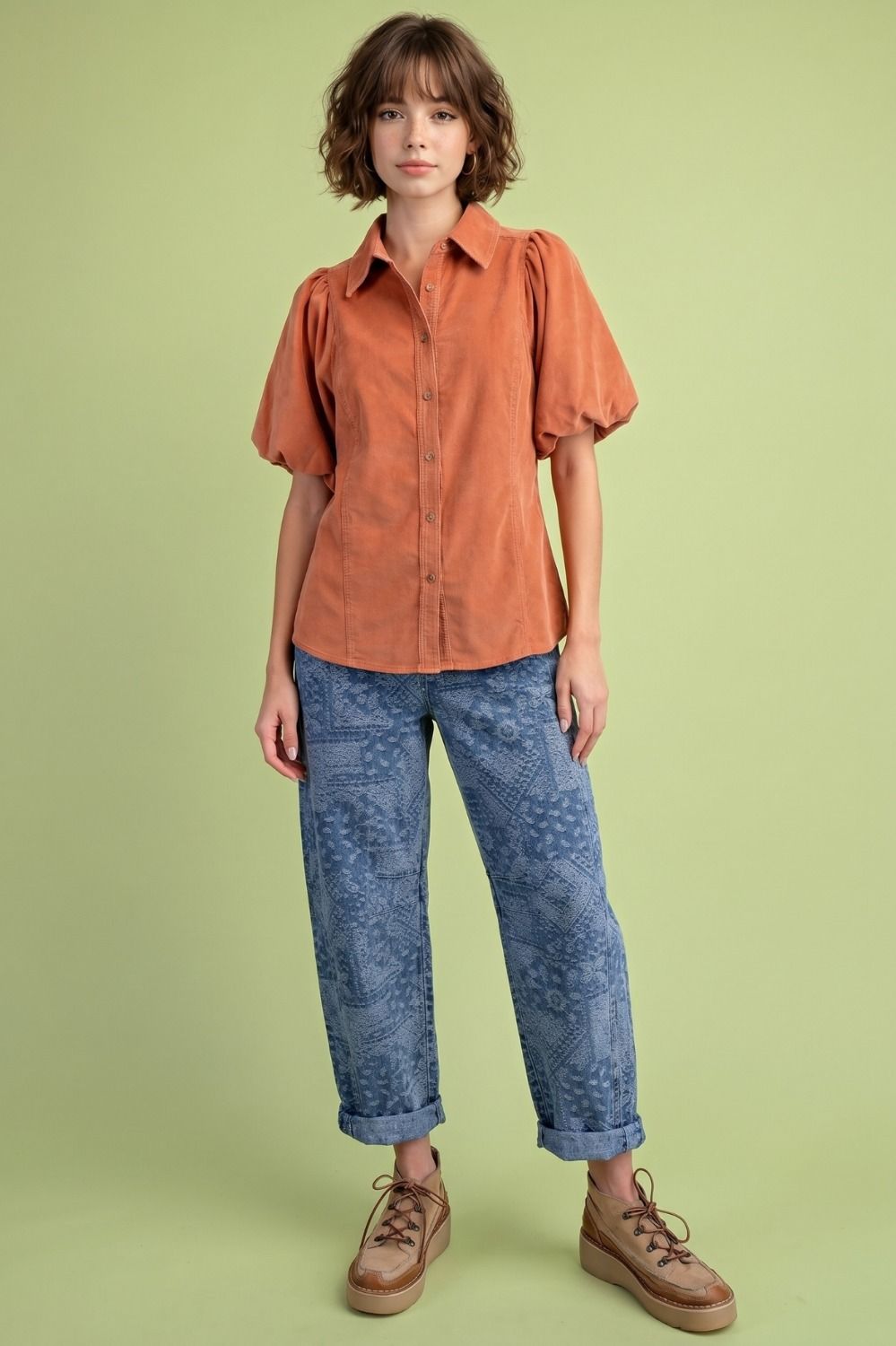 Easel Mineral Washed Corduroy Blouse - Cowtown Bling N Things