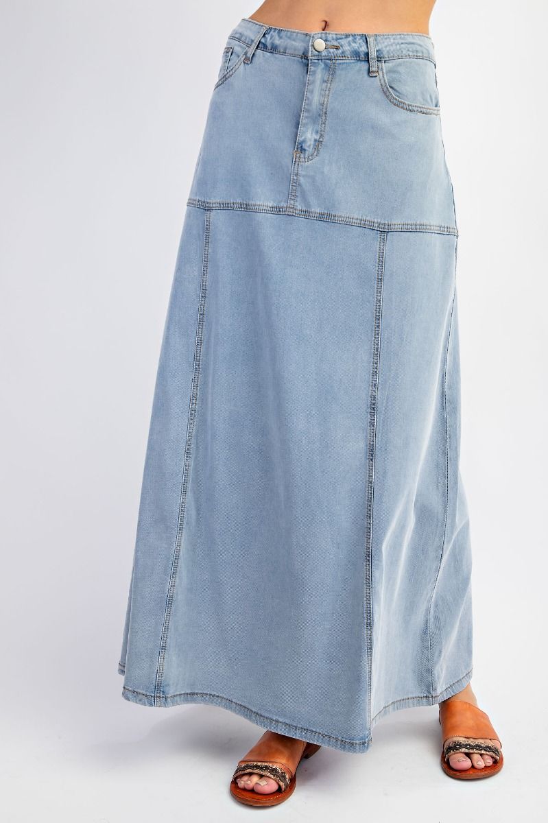 Easel| Mineral Washed Maxi Denim Skirt| Washed Denim|S - L - Cowtown Bling N Things