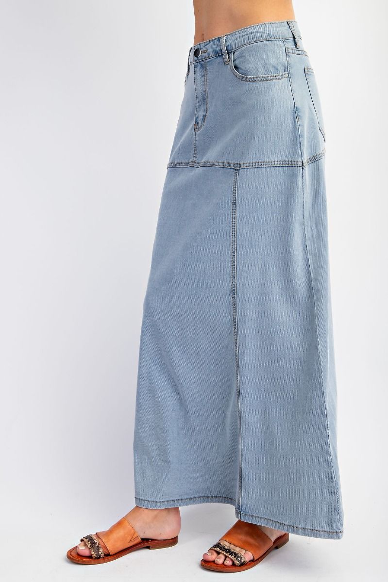Easel| Mineral Washed Maxi Denim Skirt| Washed Denim|S - L - Cowtown Bling N Things