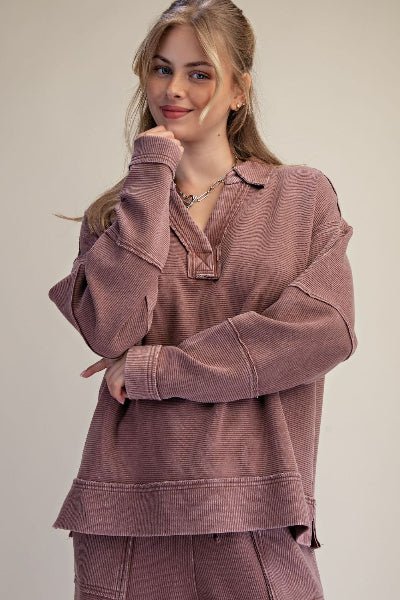 Easel Mineral Washed Textured Thermal Pullover, Relaxed Fit - Cowtown Bling N Things