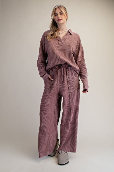 Easel Mineral Washed Textured Thermal Pullover, Relaxed Fit - Cowtown Bling N Things