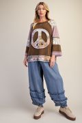 Easel Peace Patch Mixed Print Thermal Waffle Knit Tunic Top - Cowtown Bling N Things