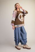 Easel Peace Patch Mixed Print Thermal Waffle Knit Tunic Top - Cowtown Bling N Things