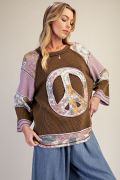 Easel Peace Patch Mixed Print Thermal Waffle Knit Tunic Top - Cowtown Bling N Things