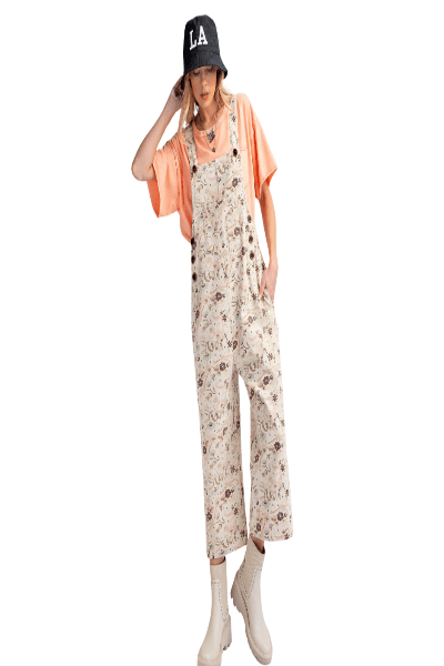Easel Printed Washed Twill Jumpsuit Overalls - Cowtown Bling N Things